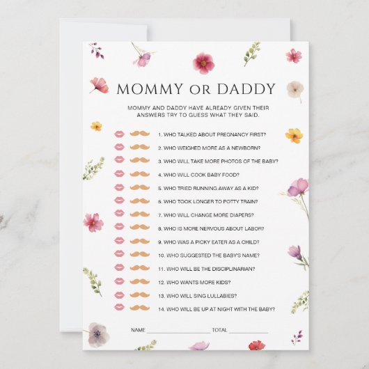 Baby in Bloom Baby Shower Mommy oder Daddy Game Ca Einladung (Vorderseite)