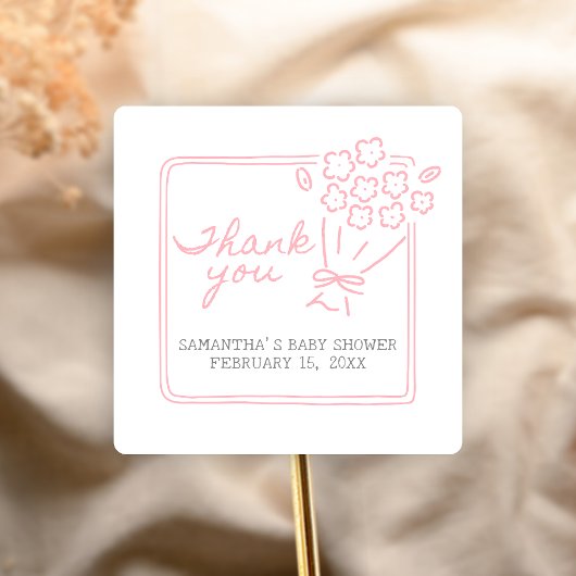 Baby In Bloom Baby Shower Quadratischer Aufkleber