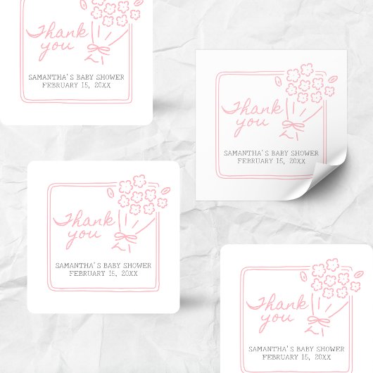 Baby In Bloom Baby Shower Quadratischer Aufkleber