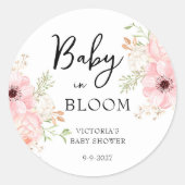 Baby in Bloom Baby Shower Runder Aufkleber (Vorderseite)
