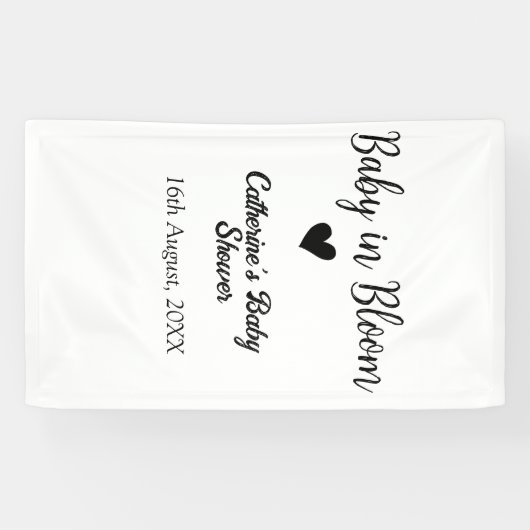 Baby in bloom baby shower simple black heart date banner (Horizontal)