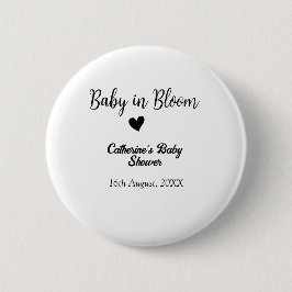 Baby in bloom baby shower simple black heart date button