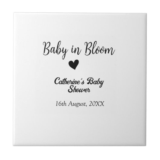 Baby in bloom baby shower simple black heart date fliese (Vorderseite)