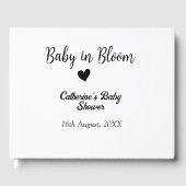 Baby in bloom baby shower simple black heart date gästebuch (Vorderseite)