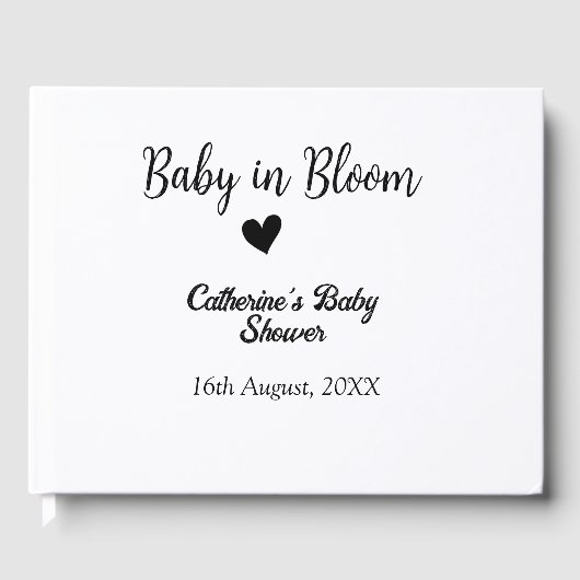 Baby in bloom baby shower simple black heart date gästebuch (Vorderseite)
