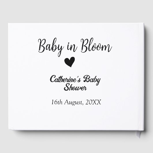 Baby in bloom baby shower simple black heart date gästebuch (Rückseite)