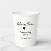 Baby in bloom baby shower simple black heart date pappbecher (Rückseite)