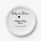 Baby in bloom baby shower simple black heart date pappteller (Vorderseite)