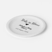 Baby in bloom baby shower simple black heart date pappteller (Schrägansicht)