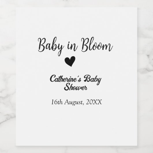 Baby in bloom baby shower simple black heart date weinetikett (Einzelnes Label)