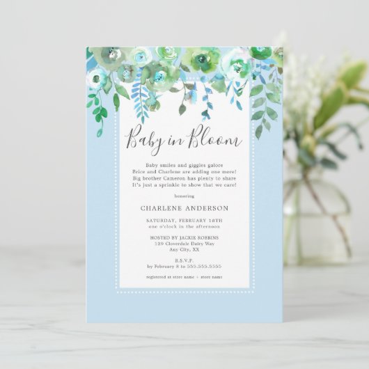 Baby in Bloom Baby Sprinkle Einladung (Stehend Vorderseite)
