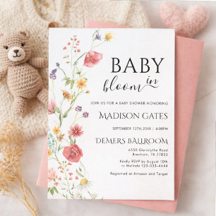 Baby in Bloom: Bearbeitbare Babyparty Einladung