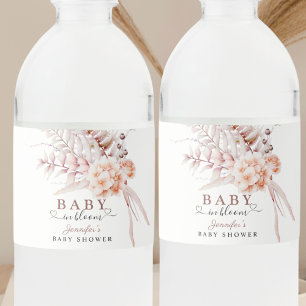Baby in Bloom Beige Spring Floral Baby Dusche Wasserflaschenetikett