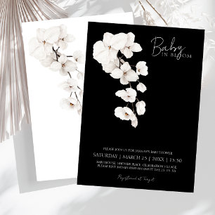 Baby in Bloom Black und White Orchids Babydusche Einladung