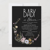 Baby in Bloom Black Wildblume Babydusche Einladung (Vorderseite)