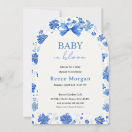 Baby in Bloom Blaue Blumen Baby Shower Einladung