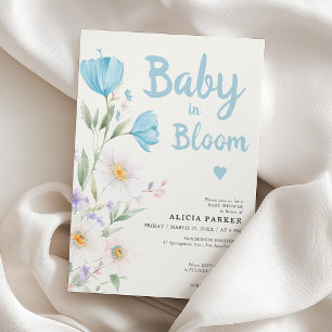 Baby in Bloom blaue florale Jungen-Baby-Party Einladung