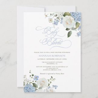 Baby in Bloom Blaue Hortensien Baby Shower Einladu Einladung