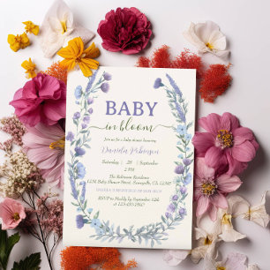 Baby In Bloom Blaue Wildblumen-Jungen-Baby-Party Einladung