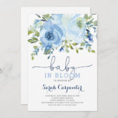 Baby in Bloom blauen Blütenjungen Einladung (Vorne/Hinten)