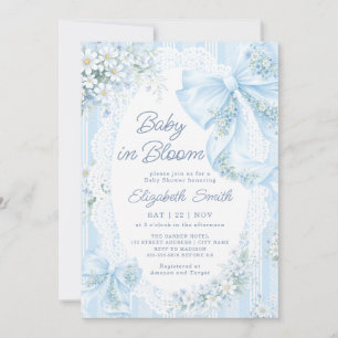 Baby in Bloom Blaues Band Florales Spitzen-Baby-Sh Einladung