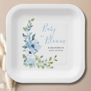 Baby In Bloom Blaues Florales Babyshower Pappteller