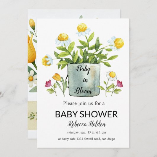 Baby in Bloom - Bloral Baby Dusche Einladung (Vorne/Hinten)