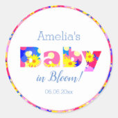 Baby in Bloom Blue Baby Dusche Runder Aufkleber (Vorderseite)