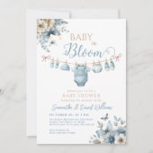 Baby in Bloom Blue Blume Butterfly Babydusche Einladung (Vorderseite)