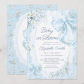 Baby in Bloom Blue Bow Floral Lace Baby Shower Einladung (Vorne/Hinten)