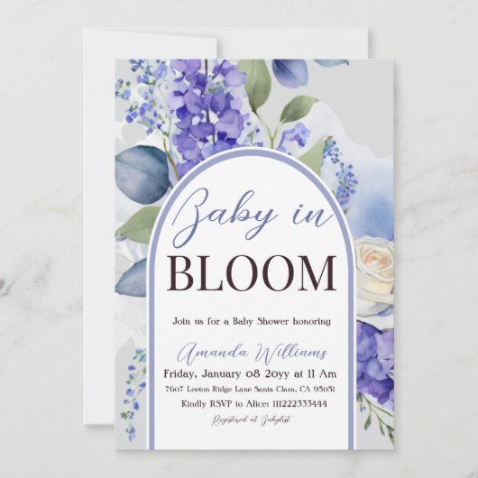 Baby in Bloom Blue Boy Floral Baby Shower Einladung (Vorderseite)