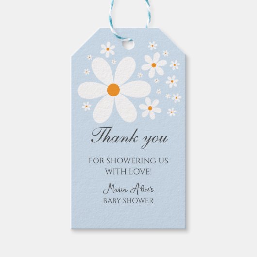 Baby in Bloom Blue Daisy Baby Shower Geschenkanhänger (Vorderseite)