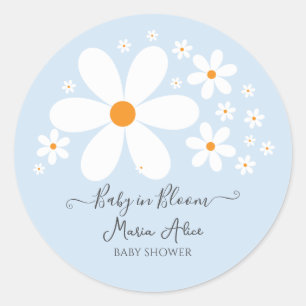 Baby in Bloom Blue Daisy Baby Shower Runder Aufkleber