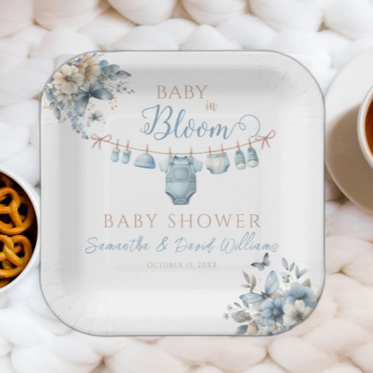 Baby in Bloom Blue Floral Baby Boy Dusche Pappteller