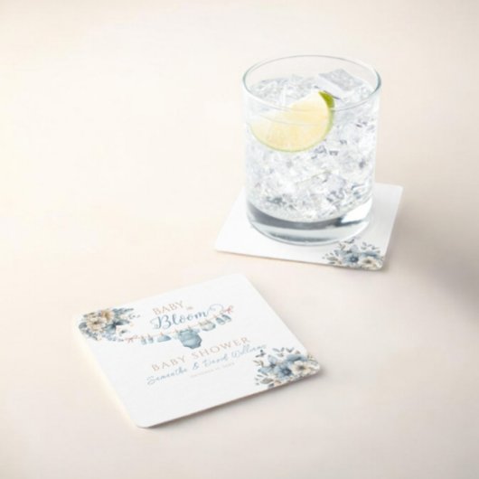 Baby in Bloom Blue Floral Baby Boy Dusche Rechteckiger Pappuntersetzer