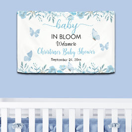 Baby in Bloom Blue Floral Baby Dusche Banner