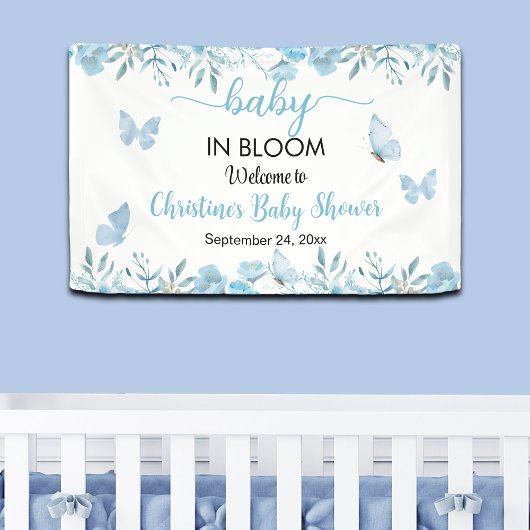 Baby in Bloom Blue Floral Baby Dusche Banner