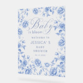 Baby in Bloom Blue Floral Baby Dusche Empfang Acrylschild (Winkel)