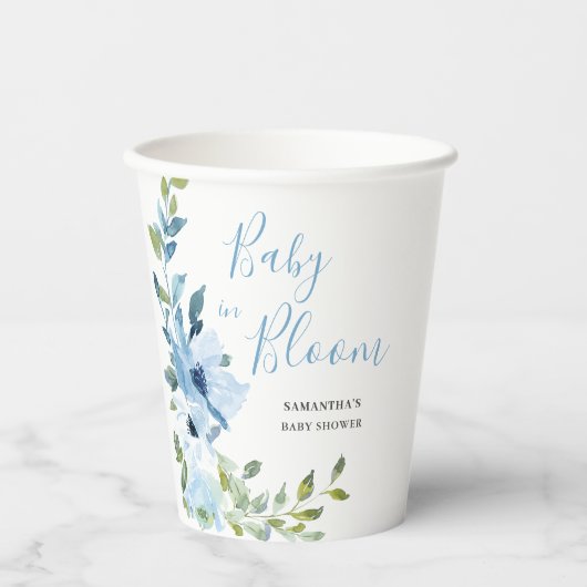Baby in Bloom Blue Floral Baby Dusche Pappbecher (Vorderseite)