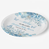 Baby in Bloom Blue Floral Baby Dusche Pappteller (Schrägansicht)