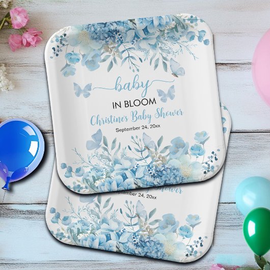 Baby in Bloom Blue Floral Baby Dusche Pappteller