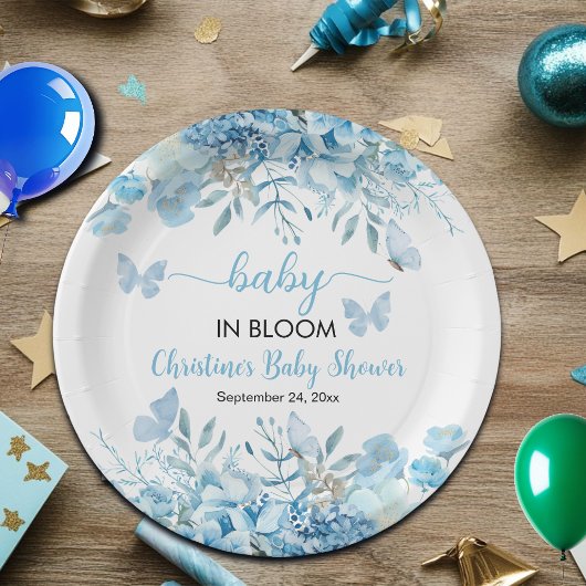 Baby in Bloom Blue Floral Baby Dusche Pappteller