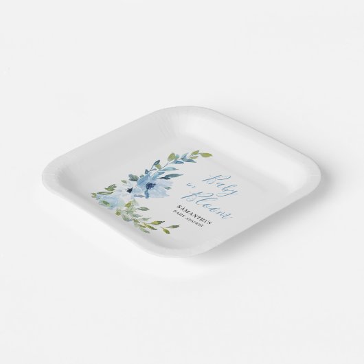 Baby in Bloom Blue Floral Baby Dusche Pappteller (Gewinkelt)