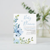 Baby in Bloom Blue Floral Baby Dusche Postkarte (Stehend Vorderseite)