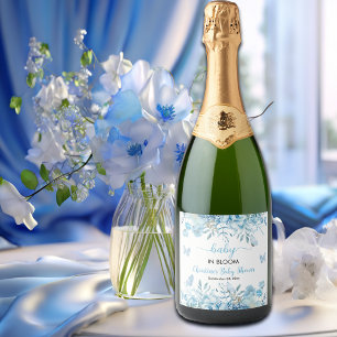 Baby in Bloom Blue Floral Baby Dusche Schaumweinetikett