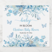 Baby in Bloom Blue Floral Baby Dusche Schaumweinetikett (Einzelnes Label)