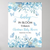 Baby in Bloom Blue Floral Baby Dusche Willkommen Poster (Vorne)