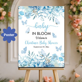 Baby in Bloom Blue Floral Baby Dusche Willkommen Poster