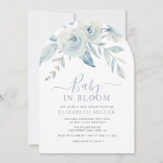 Baby in bloom blue floral baby shower einladung