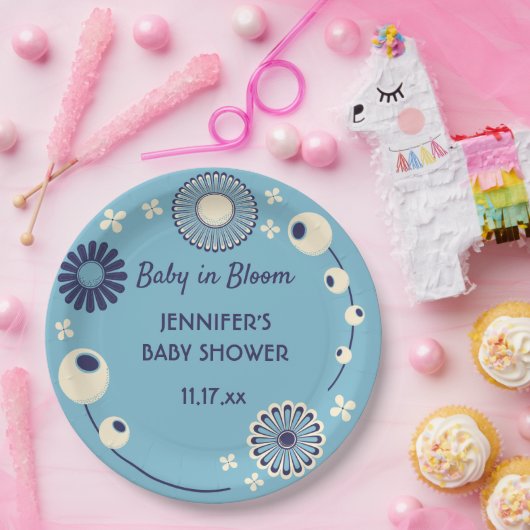 Baby in Bloom Blue Floral Boy Dusche Pappteller (Party)